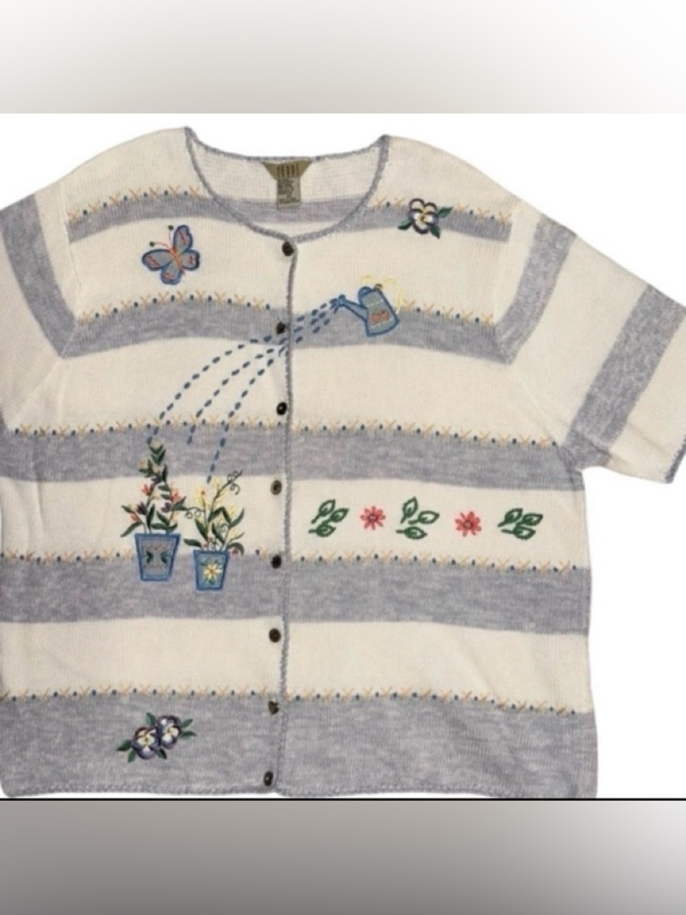 Teddi Floral Embroidered Cardigan Sweater 2X Cottagecore Button Knit